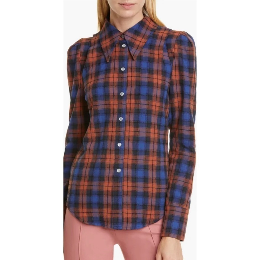 Smythe NWOT Wool & Cotton Plaid Button Down Collared Long Sleeve Shirt Small